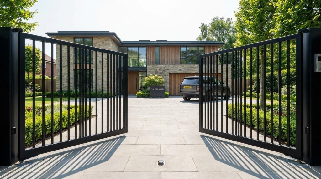 bespoke metal gates and railings Wimbledon London, electric driveway gates, custom steel railings installation, security gates SW London, outdoor garden railings Wimbledon