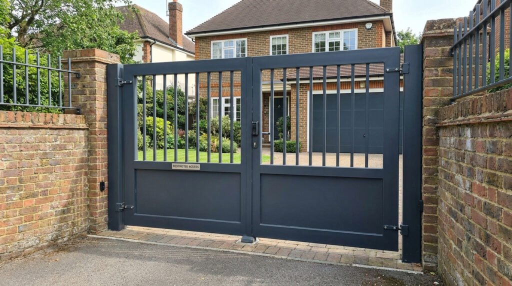 bespoke metal gates and railings Wimbledon London, electric driveway gates, custom steel railings installation, security gates SW London, outdoor garden railings Wimbledon