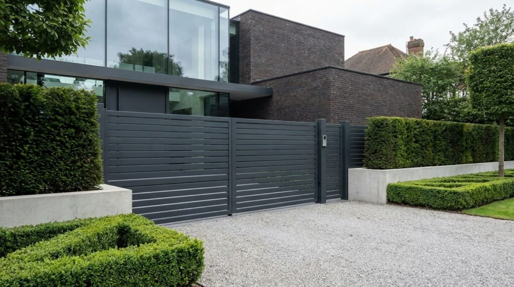 bespoke metal gates and railings Wimbledon London, electric driveway gates, custom steel railings installation, security gates SW London, outdoor garden railings Wimbledon