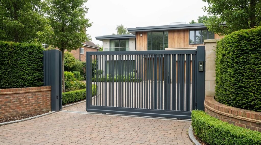 bespoke metal gates and railings Wimbledon London, electric driveway gates, custom steel railings installation, security gates SW London, outdoor garden railings Wimbledon