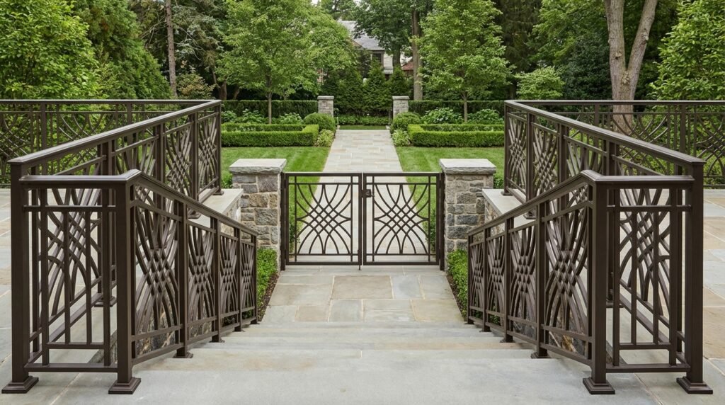 bespoke metal gates and railings Wimbledon London, electric driveway gates, custom steel railings installation, security gates SW London, outdoor garden railings Wimbledon