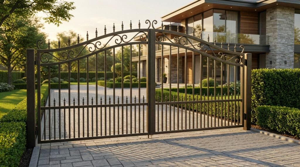 bespoke metal gates and railings Wimbledon London, electric driveway gates, custom steel railings installation, security gates SW London, outdoor garden railings Wimbledon