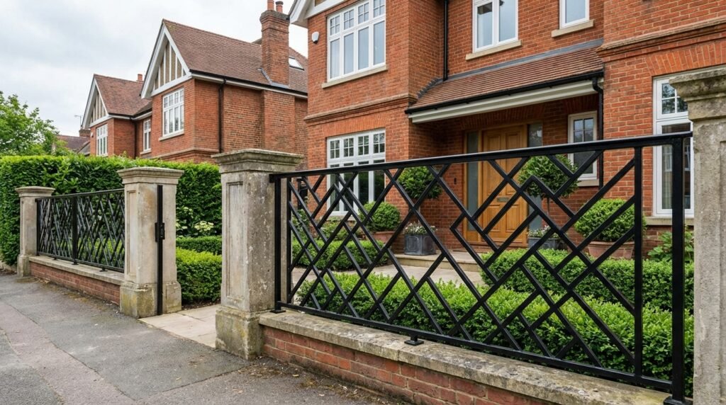 bespoke metal gates and railings Wimbledon London, electric driveway gates, custom steel railings installation, security gates SW London, outdoor garden railings Wimbledon