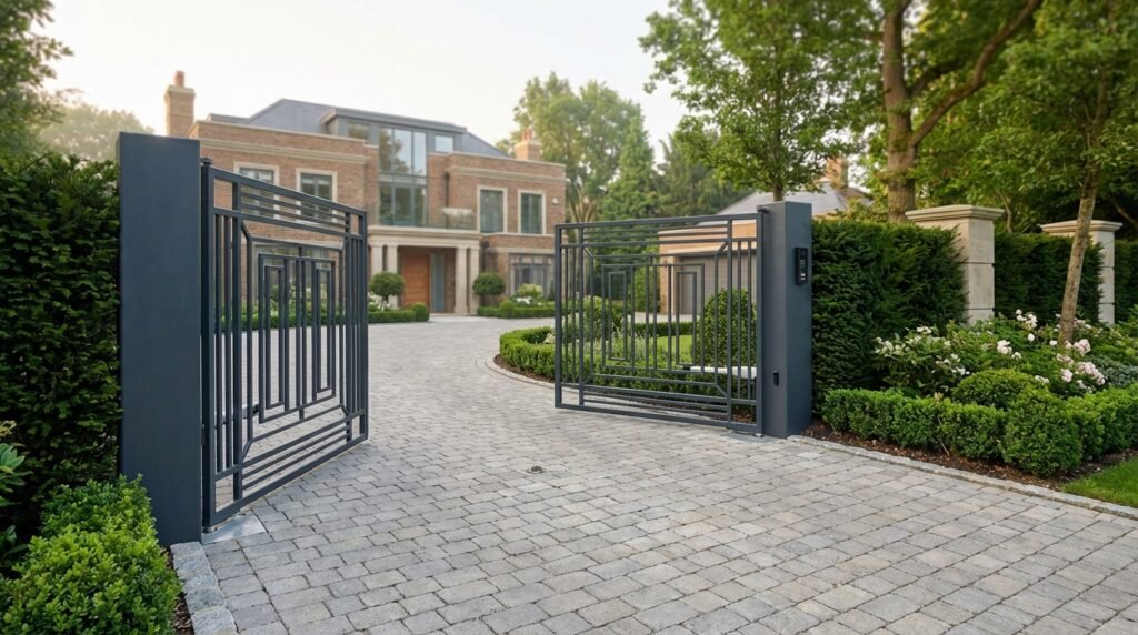 bespoke metal gates and railings Wimbledon London, electric driveway gates, custom steel railings installation, security gates SW London, outdoor garden railings Wimbledon